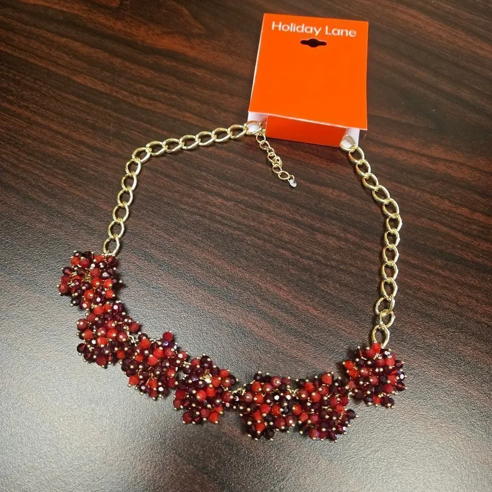 Holiday Lane Statement Red Flower necklace New